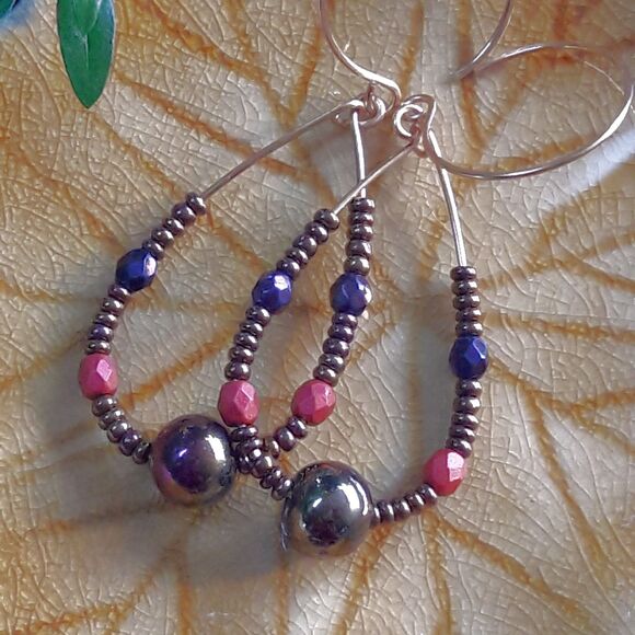 bohemian earrings 600# Eclectic earrings bohemian glass purple red boho earrings - Picture 3 of 5